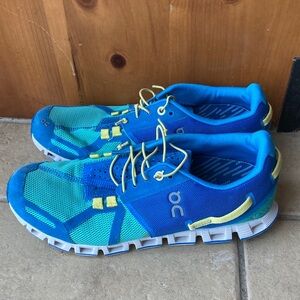 On Running Teal Blue and Yellow Women's Sneakers